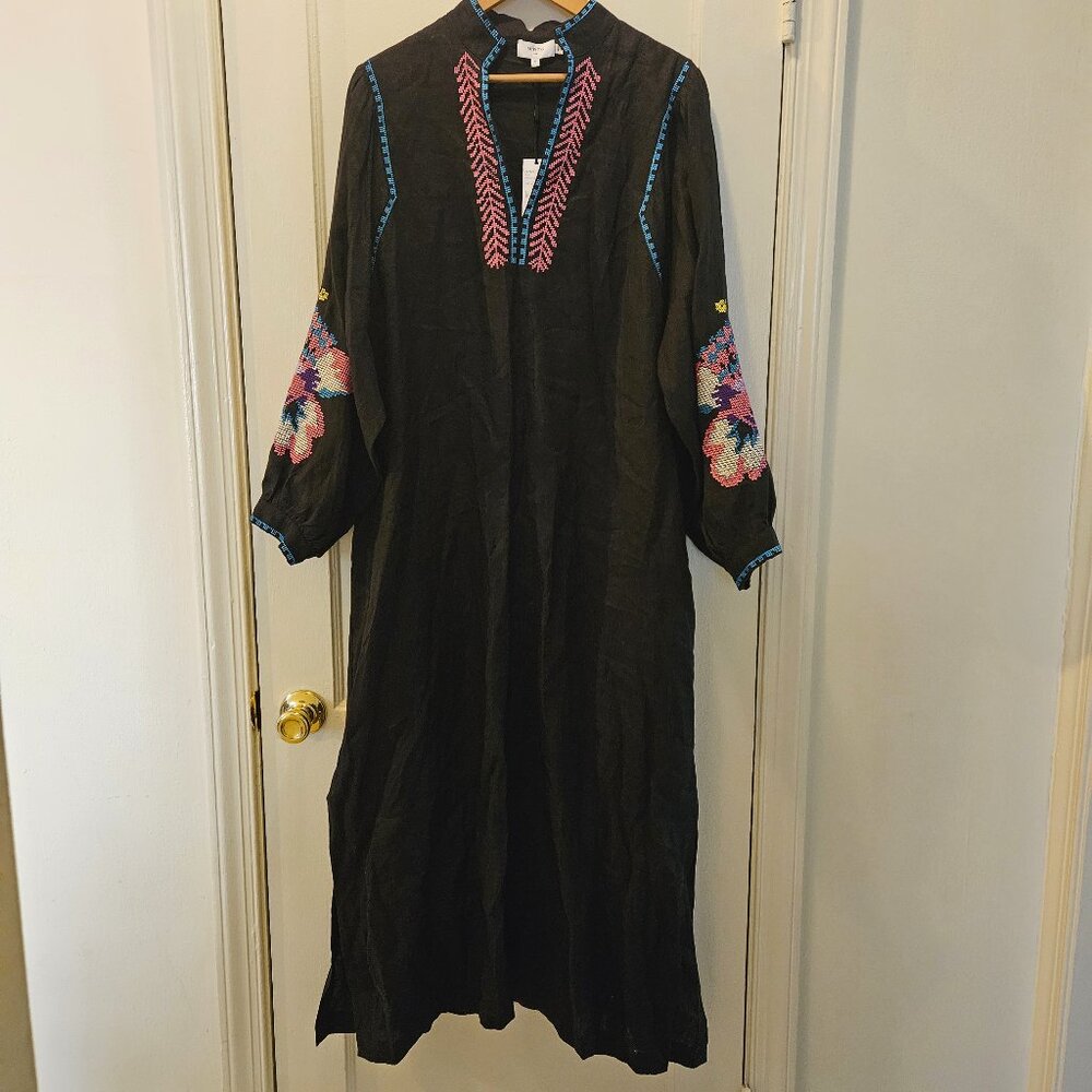 Embroidered linen maxi dress